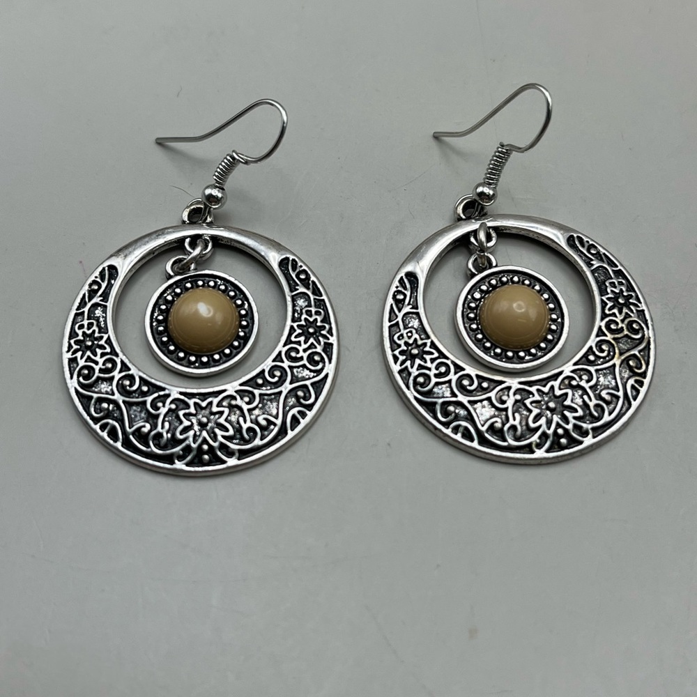 Elegant Silver and Tan Earrings